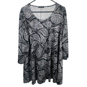 Enmain Tunic Top Shirt 3/4 Sleeves Womens Plus Size 3XL Paisley Black White